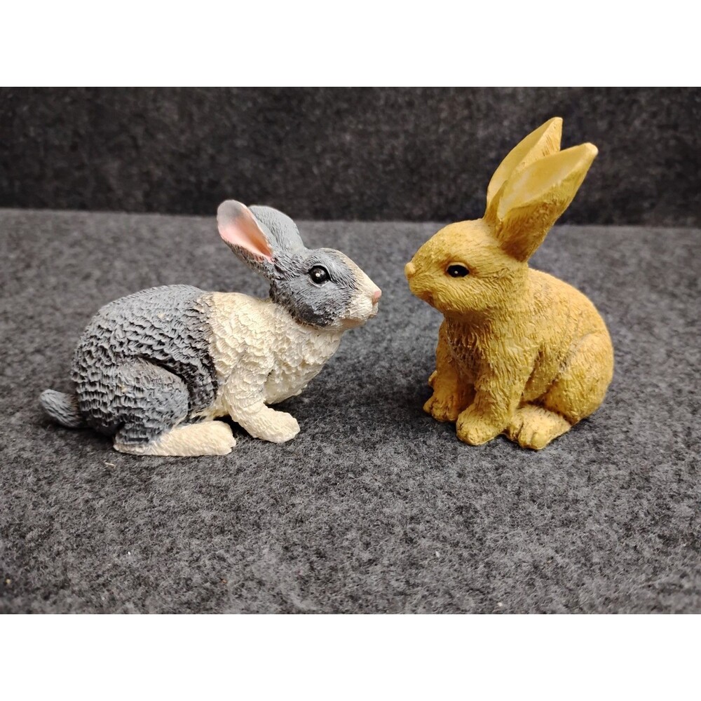 Resin Bunny Rabbit Figurine Set of 2 Springtime Easter Farmhouse Small Figures